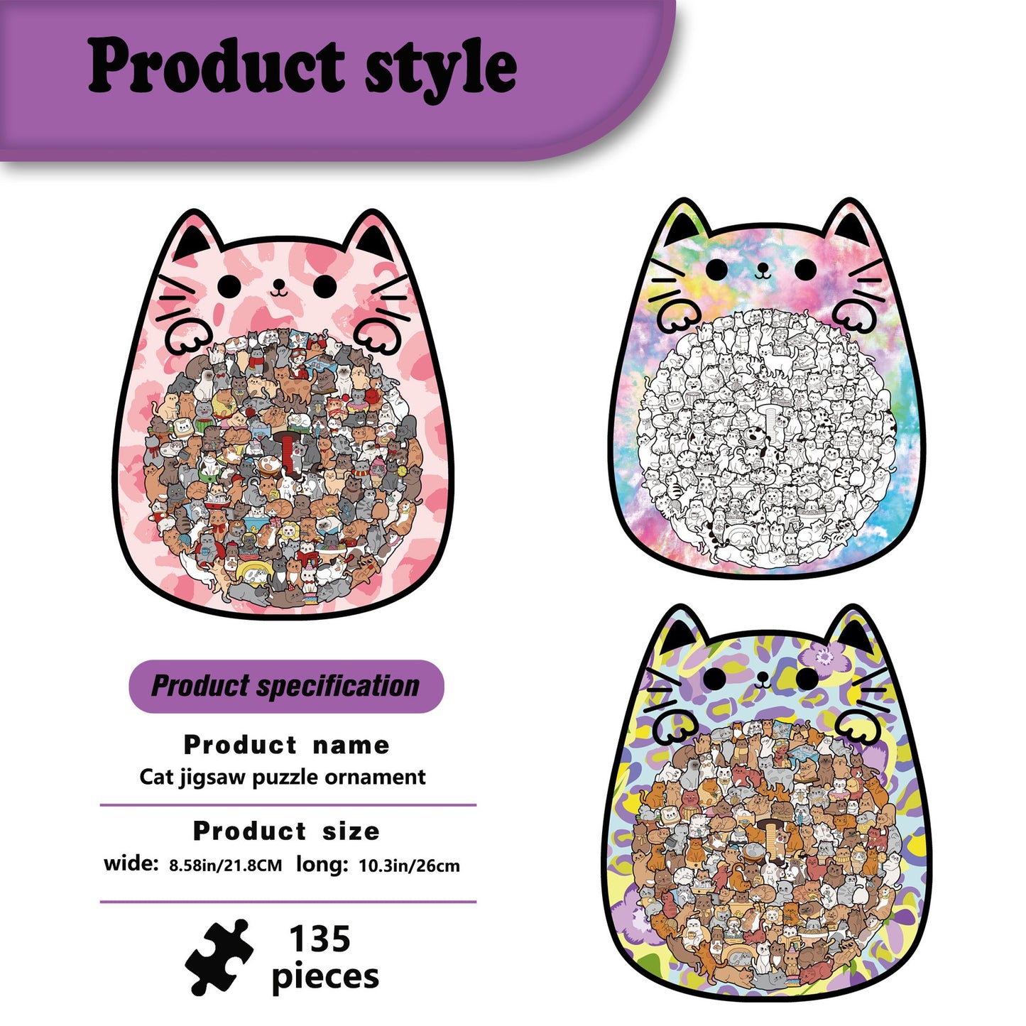 Cute Cat Shaped Tray Wooden Jigsaw Puzzle