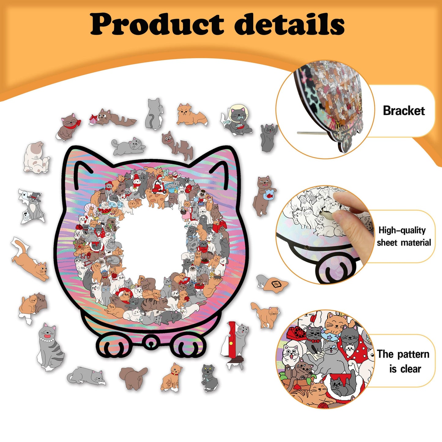 🎁49% OFF🎅135-Piece Morandi-Colored Cat Shaped Tray Wooden Jigsaw Puzzle