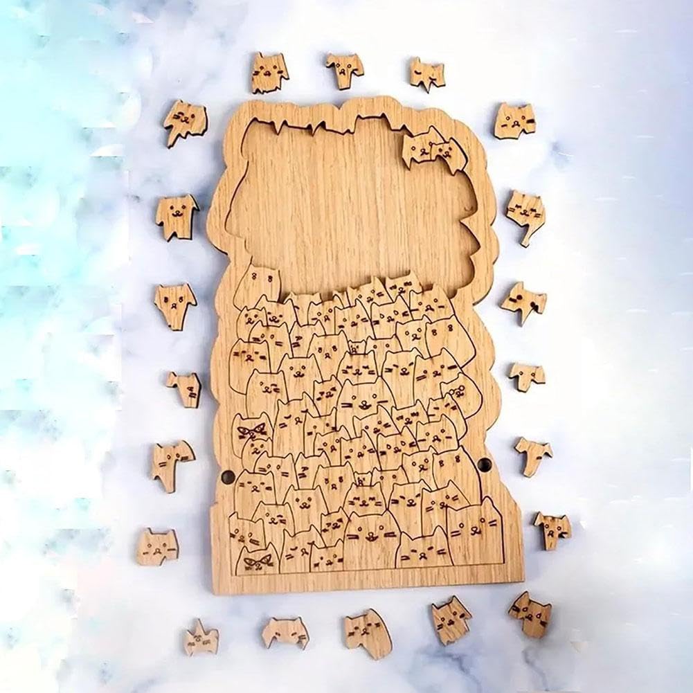 One Hundred Cats Shaped Tray Wooden Jigsaw Puzzle